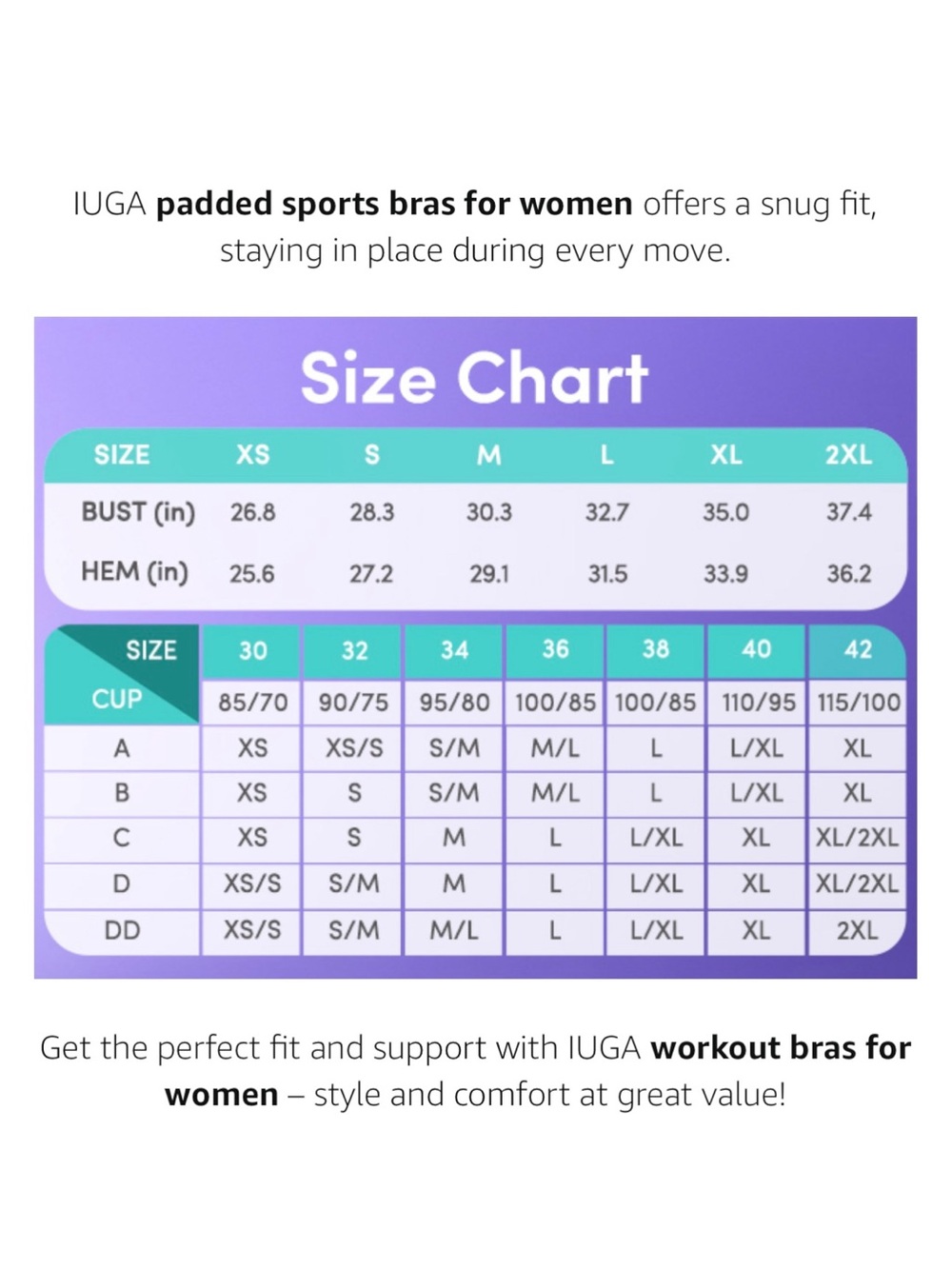 IUGA Black Y-Back Sports Bra NWT Large Buttery Soft Removable Pads - Picture 6 of 13